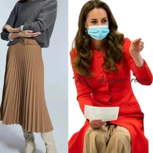 Zara Dresses & Skirts - New Zara Tan Pleated Midi Skirt With Belt M 10 6 Rare duchess princess Royal